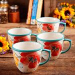 The Pioneer Woman Vintage Bloom Turquoise Ceramic 4-Piece 16-Ounce Coffee Mug Set