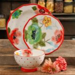 The Pioneer Woman Vintage Bloom 12-Piece Dinnerware Set, Red