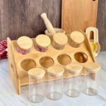 8-Piece Glass Jars w/Wooden Storage Rack