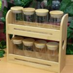 8-Piece Glass Jars w/ 2 Tier Wooden Rack