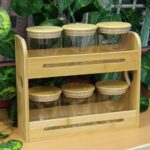 6-Piece Glass Jars w/ 2 Tier Wooden Rack