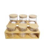 6-Piece Glass Jars w/Wooden Rack