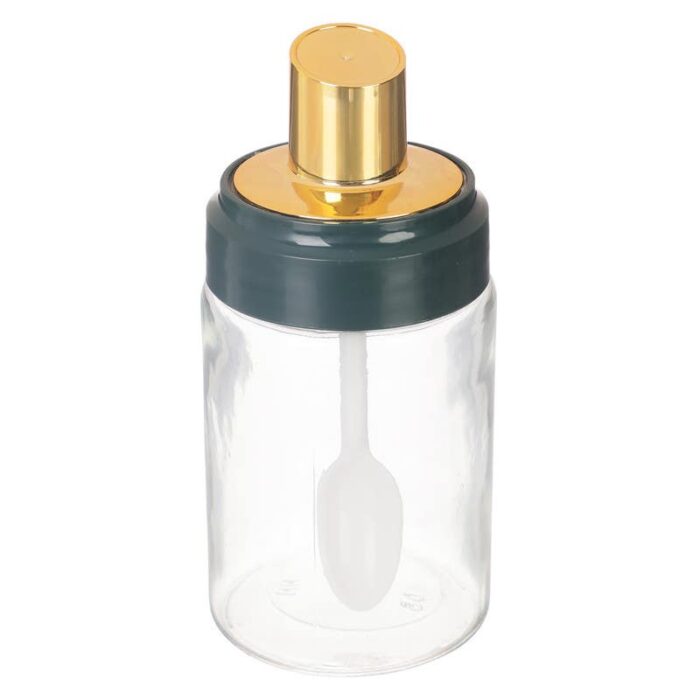 Glass Spice and Jars Set, 4 Pieces,With Stand - Olive Clear - Image 3