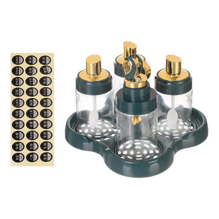 Glass Spice and Jars Set, 4 Pieces,With Stand - Olive Clear - Image 4