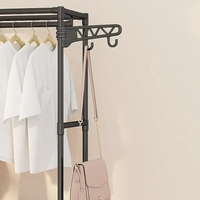 Multi-Tier Garment Cloth Rack Shelf Organizer with 2-Hanger & Hooks.Multifunctional Clothing Wardrobe and Shoe Storage Freestanding Coat Iron stand - Image 5