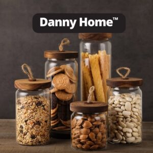 Danny Home Acacia Wood 3pc Glass Storage Jar Set