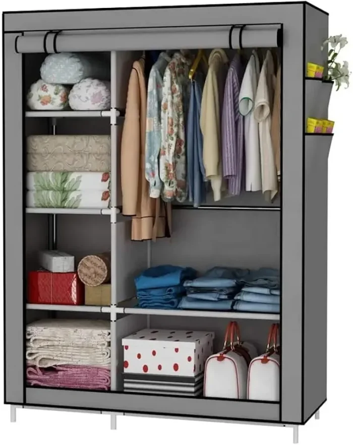 Double Clothing and Hat Rack with Covering - Grey - Image 4