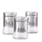 3pc Silver Glass Storage Jars w/Metal Covers