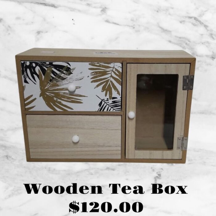 Standing Wooden Teabox  - 2 Drawers with open compartment