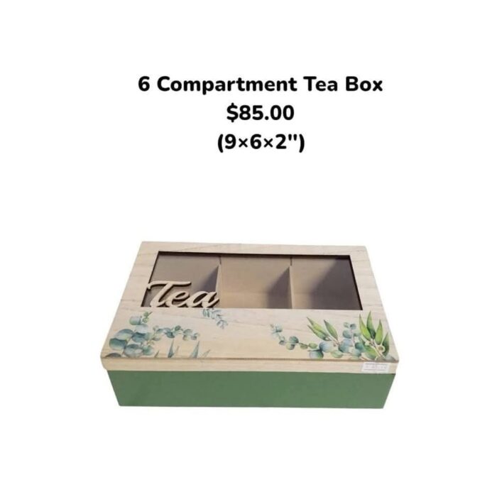 6 Compartment Wooden Teabox  - Green