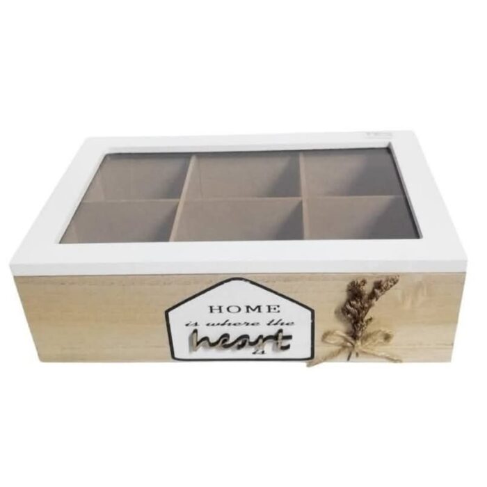 6 Compartment Wooden Teabox  - Home is where the heart is