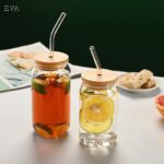 Glass Tumbler with lid and glass straw - 540ml