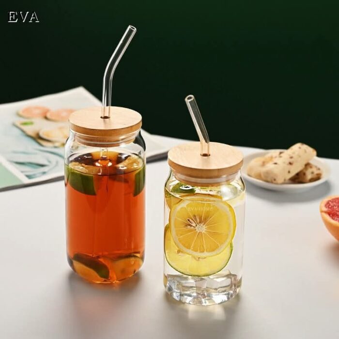 Glass Tumbler with lid and glass straw - 540ml