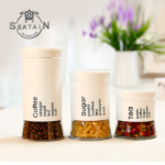 3pc Glass Storage Jars w/Metal Covers, Biege