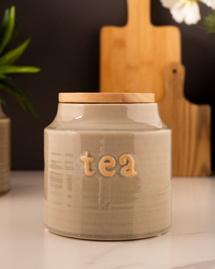 Ceramic Tea Jar with Wooden Lid
