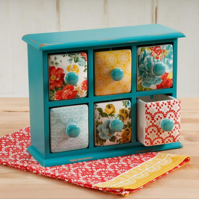 The Pioneer Woman Vintage Floral 6-Drawer Spice & Tea Box