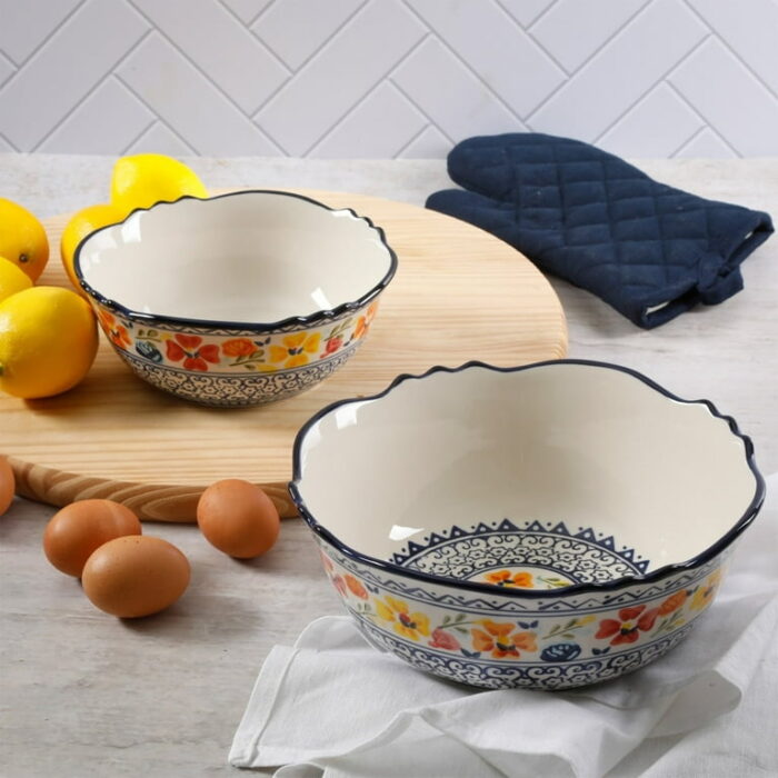 Gibson Home Luxembourg 2-Piece Stoneware Bowl Set, Multicolor