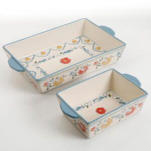 Gibson Elite Anaya 2 Piece Rectangle Stoneware Bakeware Set with Hand Painted Designs