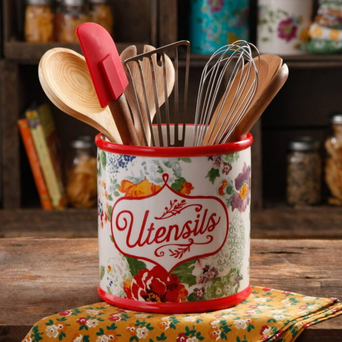 The Pioneer Woman Country Garden Stoneware Utensil Holder, 7 inch