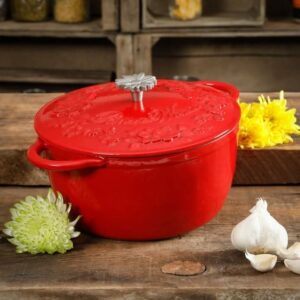 THE PIONEER WOMAN TIMELESS BEAUTY ENAMEL CAST IRON 5QT DUTCH OVEN, RED