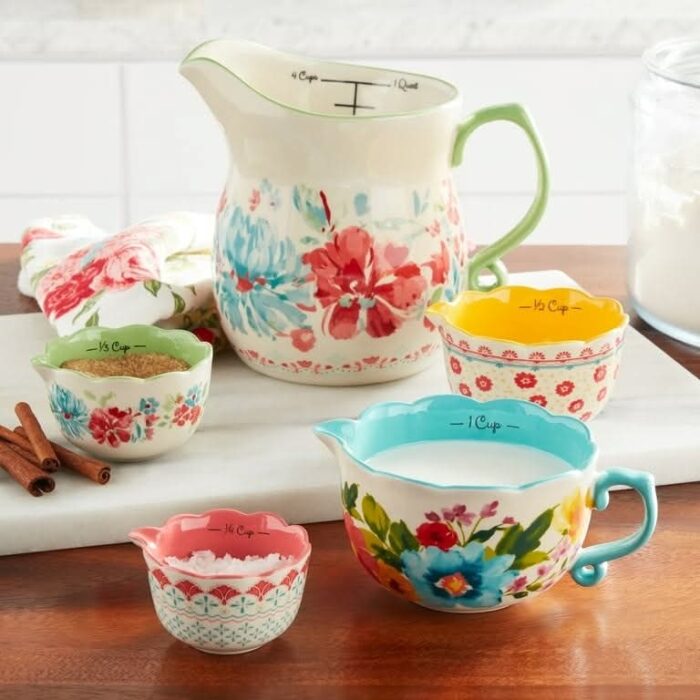 The Pioneer Woman Gorgeous Garden Durable Stoneware 5-Piece Measuring Cup Set