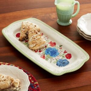 The Pioneer Woman Classic Charm Ceramic 16-inch Rectangular Platter, Green