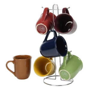 Gibson 7 Piece Cafe Amaretto Mug Set with Wire Rack