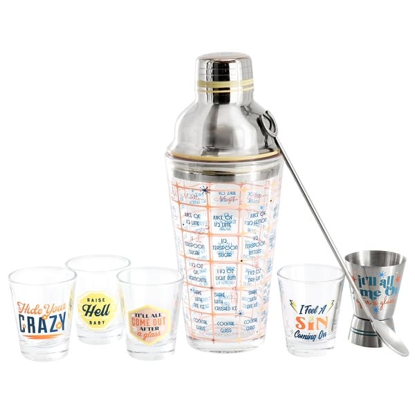 Wanda June Home Bordertown Buzz 7 Piece Glass Bar Collection with Drink Recipe Shaker Set - Image 2