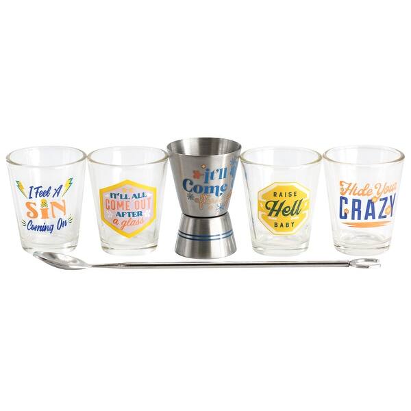 Wanda June Home Bordertown Buzz 7 Piece Glass Bar Collection with Drink Recipe Shaker Set - Image 3