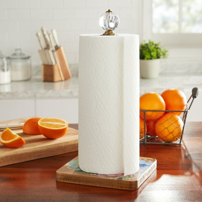 The Pioneer Woman Melody Paper Towel Holder with Clear Acrylic Knob, 13.8-inch, Acacia Wood - Image 2