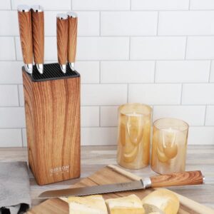 Gibson Home Jacksboro 6-Piece Stainless Steel Knife Set with Block in Brown