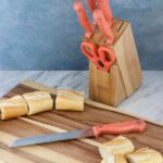 Martha Stewart Keswick 7 Piece Stainless Steel Cutlery and Wood Block Knife Set in Coral
