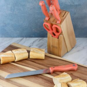 Martha Stewart Keswick 7 Piece Stainless Steel Cutlery and Wood Block Knife Set in Coral