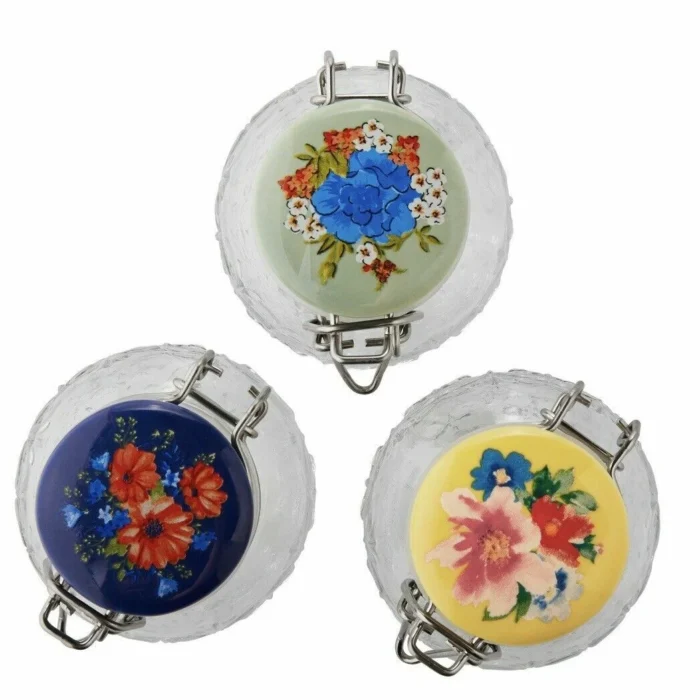 Pioneer Woman 3 pack Floral Medley Mini Clamp Jar Set 3.5" Stainless Steel Clip - Image 5