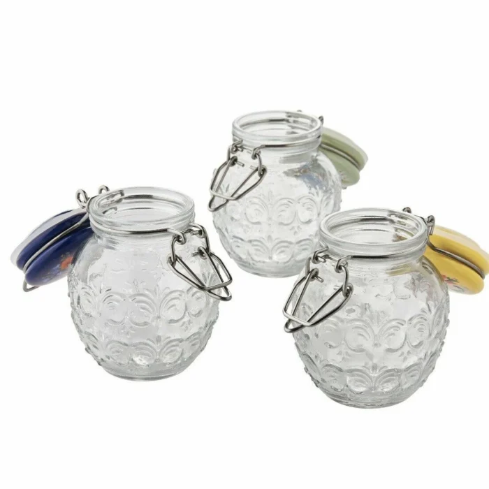 Pioneer Woman 3 pack Floral Medley Mini Clamp Jar Set 3.5" Stainless Steel Clip - Image 6