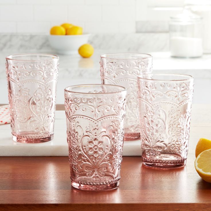 Pioneer Woman Amelia Pink 15.22 ounce Glass Tumblers